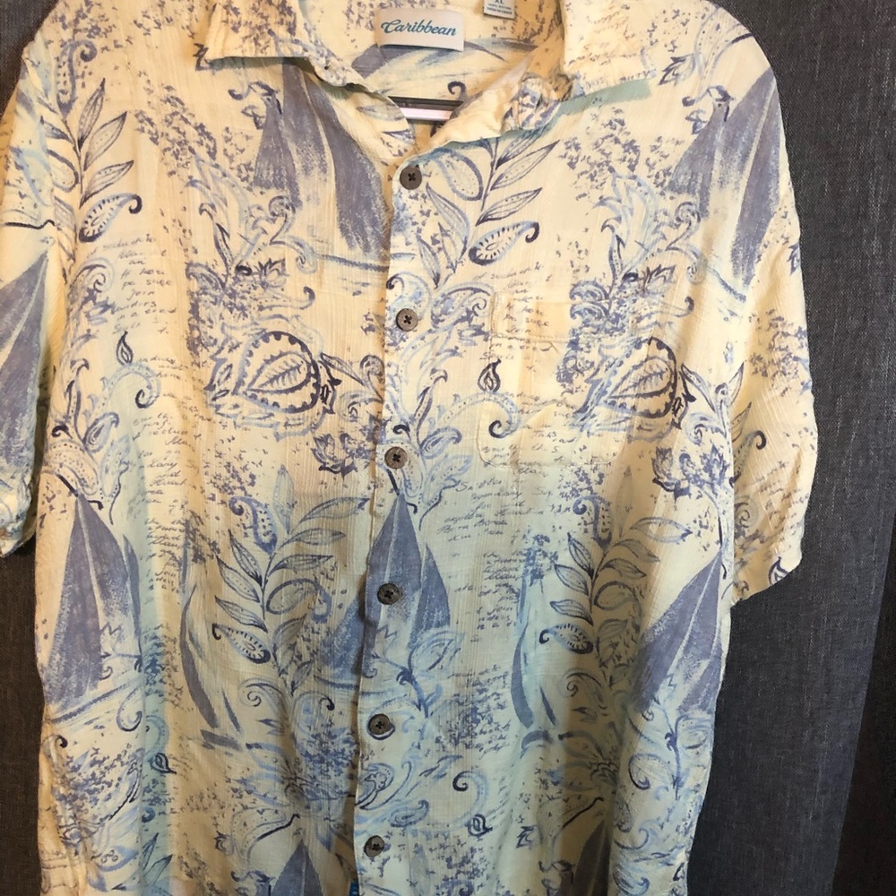 Caribbean rare spring beachy breezey button down 100% rayon shirt - Picture 2 of 8